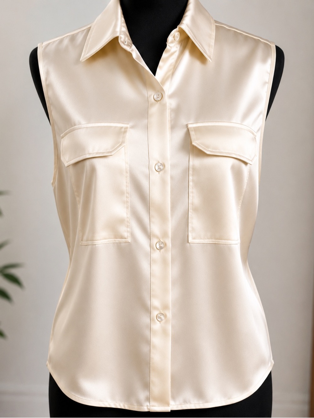 Nicole Miller Sleeveless Button-Down Shirt in Ivory
